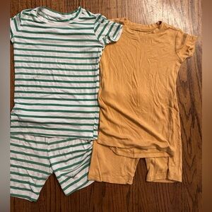 Plain Jane Striped Green and Solid Orange Kids Pajama Set - like new
